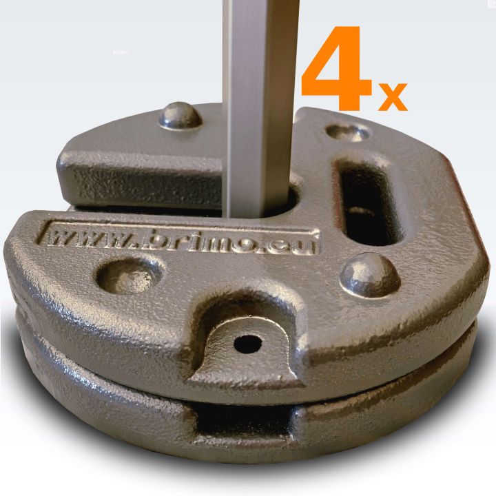 4 x Sæt af runde grå vægte til telt, samlet vægt 2 x 23 kg (billedet viser et ben med 2 vægte)
