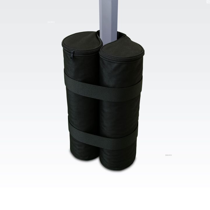 Detaljer om sandvægten, der er monteret på benet af det sammenklappelige telt